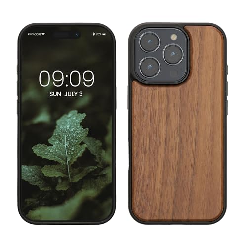 kwmobile Real Wood Case Compatible with Apple iPhone 16 Pro Case - Hard Wooden Cover w/TPU Bumper...
