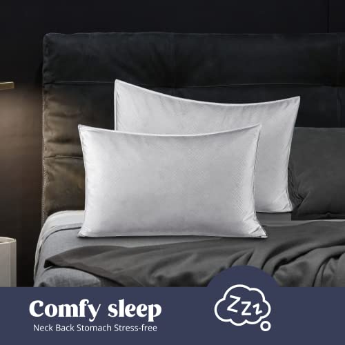 Puredown ® Goose Feathers Down Pillows, Hotel Collection Standard Pillows For Sleeping, White Embossing Pillows Set Of 2 For Back Stomach Side Sleepers #TOP1