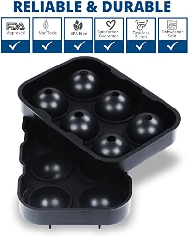 Stark Home Pack of 1 Round Silicone Ice Cube Tray, Black Reusable Ice Tray, BPA Safe Large Ice Cube Moulds for Whiskey, Cocktails, and Party Drinks