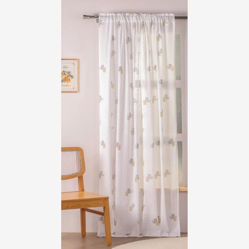 Image of HOMEMONDE Cotton Curtains for Window - Transparent Sun Light Filtering Sheer 5 Feet Curtain, Rod Pocket Top Style 1 Piece - (Silver & Mustard, 60 Inch)