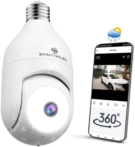 360 Light Bulb Security Camera Outdoor Weatherproof, 2K 4MP 2.4GHz Wireless WiFi Light Socket Security Cam Motion Detection Tracking Color Night Vision 2 Way Talk Easy Install Works with Alexa Google
