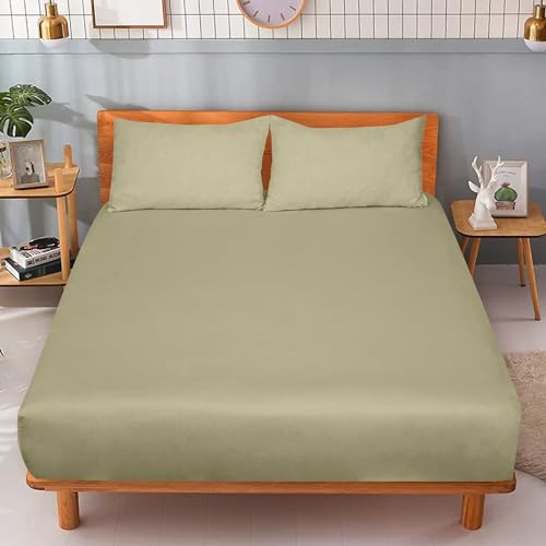 Image of ROYALE LINENS 300 Thread Count 100% Long Staple Combed Cotton Fitted Sheet Twin XL - Super Soft Deep Pocket Bottom Sheet - Fitted Sheets Only - Elastic Sheets (Twin XL, Sage Green)