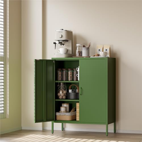 COFaR Forest Green Metal Cabinet, 40” Kitchen Pantry & Coffee