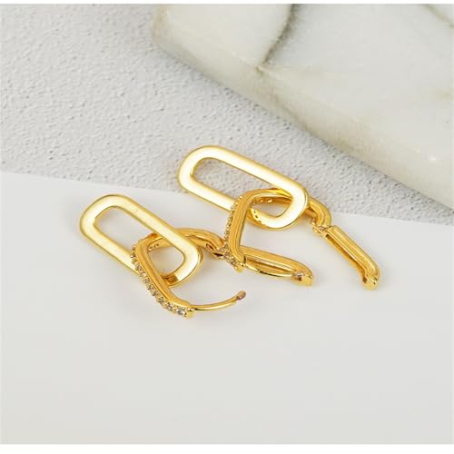 18K Gold Plated Paperclip Earrings for Women Cubic Zircon Gold Rectangle Statement Hoop Earrings Simple Dainty Chain Link Earrings (Gold) by WCRAZYE - Image 6