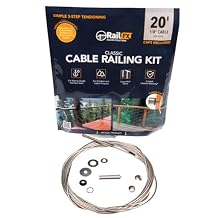 RailFX RFX-10220 Cable Railing Kit, 20 ft of 1/8" Cable with 2-7/8" Pre-Swaged Threaded Stud and Pull-Lock, for Stairs, Level or Pitched Runs, Suitable for Wood or Metal Posts