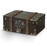 xiaowanwan Scrigno del Tesoro Vintage,Forziere Tesoro 24 x 17 x 9.5cm,Scatola Tesoro in Legno per Feste Accessori, Contenitori e Decorazioni (Grigio nero)
