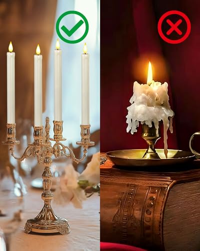 Image of Homemory 3 Pack Flameless Taper Candles, No Remote, Realistic Flickering Battery Operated Candlesticks, White LED Plastic Candle Safe for Weddings, Table Decor, Christmas, and Halloween