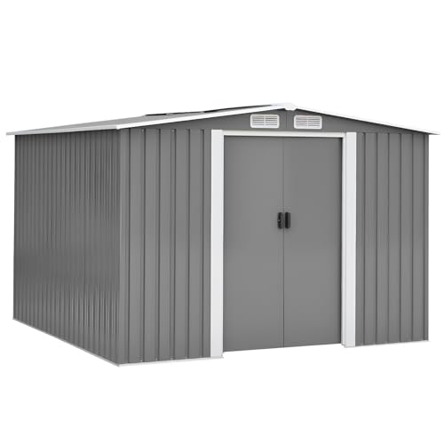 Panana Metal Garden Shed Storage Sheds Heavy Duty Outdoor FREE Base Foundation Green/Grey Color (8x6 Grey)