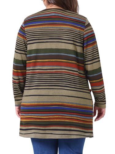 Image of Agnes Orinda Plus Size Cardigan for Women Open Front Long Sleeve Contrast Color Stripe with Pocket Cardigans
