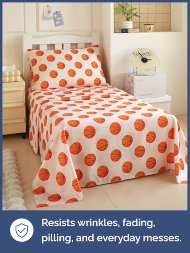 Image of Kids Twin Size Basketball Bed Sheets - 3 Piece Kids Basketball Sheet Set - Sporty Hoops Bedding - Ultra-Soft, Cute & Cozy - Breathable & Machine Washable - Bed Set for Boys, Girls, Teens & Toddlers