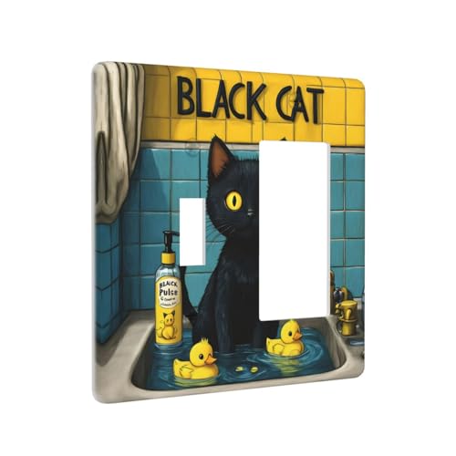 Decorative Outlet Covers Novelty Black Cat Funny Duck Bath 2 Gang 1 Gang Wall Plate Cover Single Toggle Rocker Combo Light Switch Cover Plate Face Plate for Home Decor
