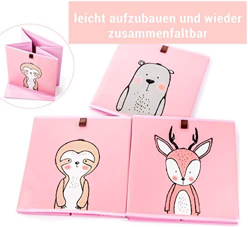 2friends Set of 3 Children's Storage Boxes With Pull-out Loop, 33 x 33 x 33 cm, With 3 Designs, Ideal For Kallax Shelves, Robust And Washable, Pink
