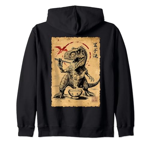 Funny Vintage Japanese Art Trex Eating Ramen Nouilles Enfants Sweat à Capuche