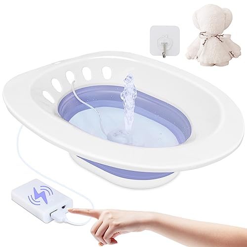 Image of RUGUO Electric Sitz Bath for Toilet Seat, Unisex Sitz Bath Soak Tub, Sits Bath Kit for Women, for Soothes Hemorrhoids & Postpartum Care, Automatic Flushing - Purple
