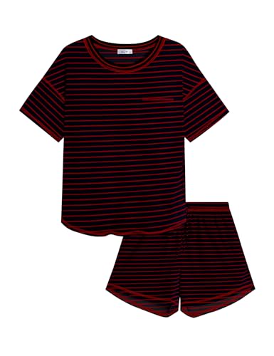 Image of KCW Pajamas for Women Set 2 Piece 100% Cotton Lounge Sets Short Sleeve Top and Shorts Pj Set Sleepwear Outfits