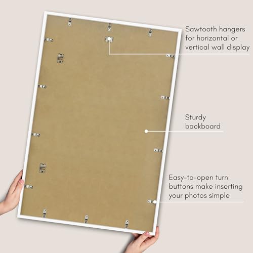 Americanflat 24x36 Poster Frame with Polished Plexiglass - Streamline Collection - Thin Border Picture Frame for Wall Display - Hanging Hardware Included - White