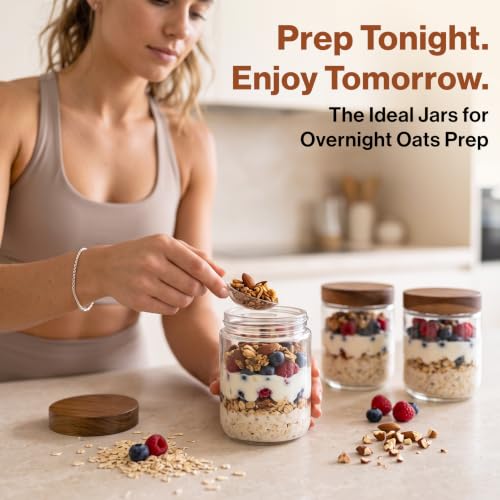 Image of EDELHAUS Overnight Oats Containers with Lids - Glass Mason Jars, Meal Prep