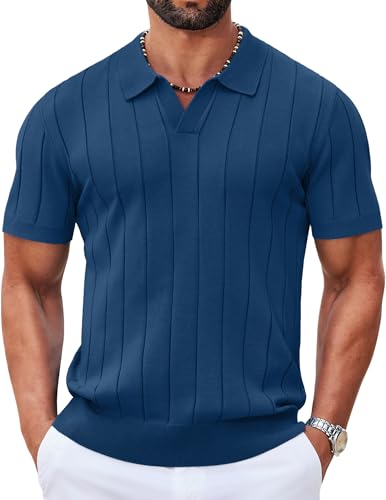 Image of COOFANDY Mens Polo Shirts Short Sleeve V Neck Knit Shirts for Men Casual Old Money Clothes Mens Golf Shirt