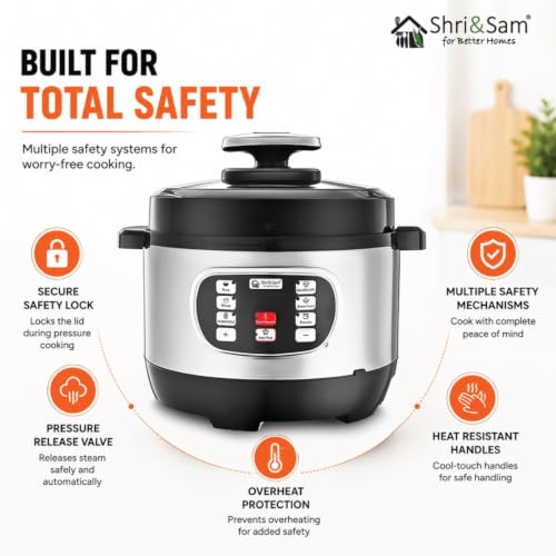 Image of Shri & Sam Stainless Steel Electric Pressure Cooker | Automatic Pressure Cooking | Multi-Cooking Electric Cooker 6 in 1 | Durable & Easy to Clean (3, litres)