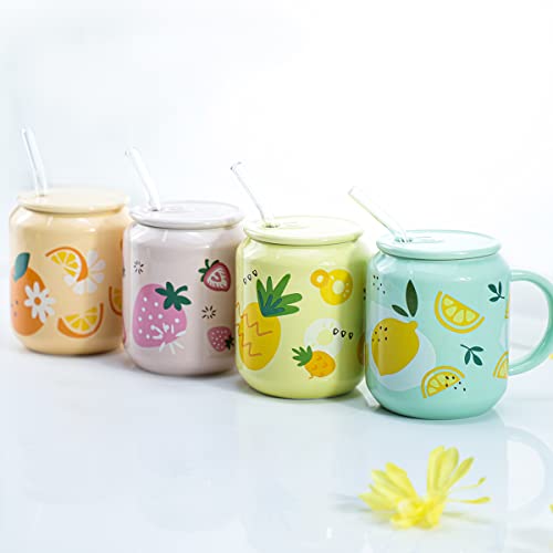 Taza de porcelana con tapa y pajilla, 13 oz, diseño limón miniatura 5