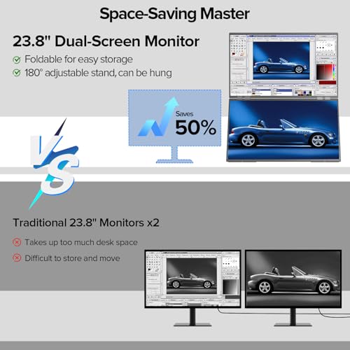 Image of UPERFECT Delta 23.8 inch 100Hz Portable Dual Monitor for Laptop Screen Extender, 1080P HDR 360 Folding Stacked Triple Monitor with Stand & VESA for Laptop PC Phone Game Console (No Driver Needed)