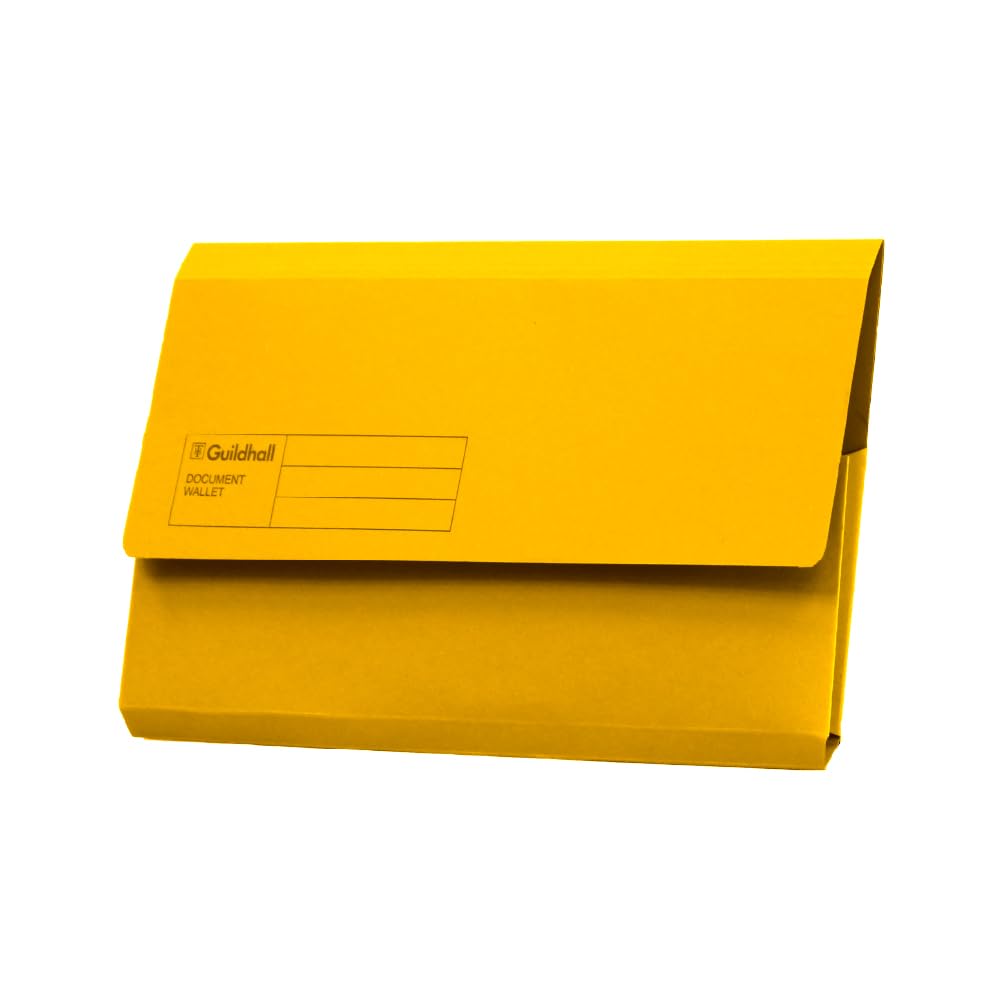 Exacompta Guildhall Document Wallets, 285gsm, Foolscap - Yellow, Pack of 50