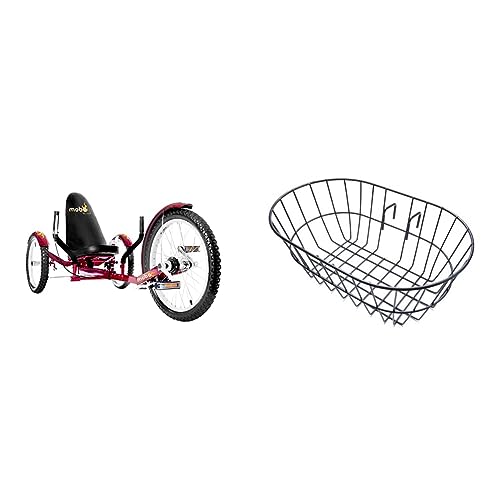 Mobo Cruiser Triton Pro Recumbent Trike. Adult Beach Cruiser Tricycle for Women & Men. Petal 3-Wheel Bike, Red, 28 x 29 x 48 inches (61” Extended) & Mobo Triton Easy Tote Basket, Black, Large