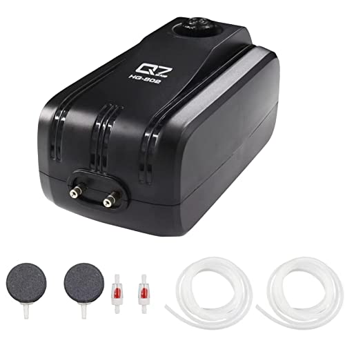 Aquarium Air Pump, Rifny 5W Adjustable Fish Tank Oxygen Air Pump Kit with Dual Outlet Air Valve Air Stones Silicone Tube Check Valves, 2* 5000 ML / Min Air Flow Capacity for 10-160 Galon Fish Tank