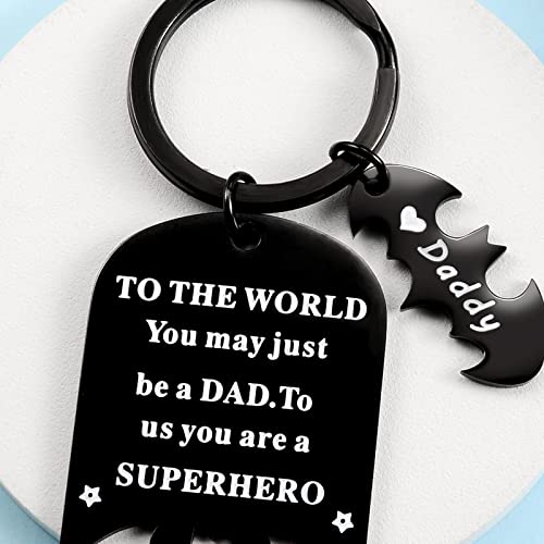 Gbtbys Fathers Day Gift Batman Keychain For Men - Daddy Keychain Dad Papa Stepfather Black Keyrings Birthday Gift From Daughter Son - To The World You May Just Be A Dad, To Us You Are A Superhero #TOP2