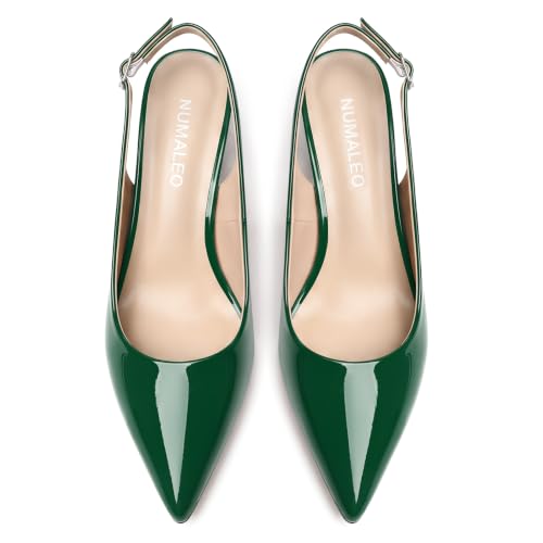 Image of NUMALEO Slingback Heels for Women Pointed Close Toe Kitten Heels Patent Pumps Dress Party Comfy Heeled Sandals Stiletto 2.5 Inch Dress Shoes