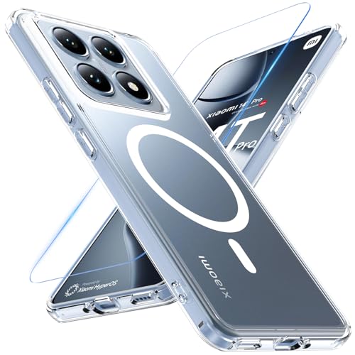 BESINPO Hülle für Xiaomi 14T Pro Kompatibel mit Magsafe mit Panzer Schutz Glas, Stoßfest Magnetisch Handyhülle Xiaomi 14T Pro Case Rückseite Transparent Cover Dünn Schutzhülle (Klar)