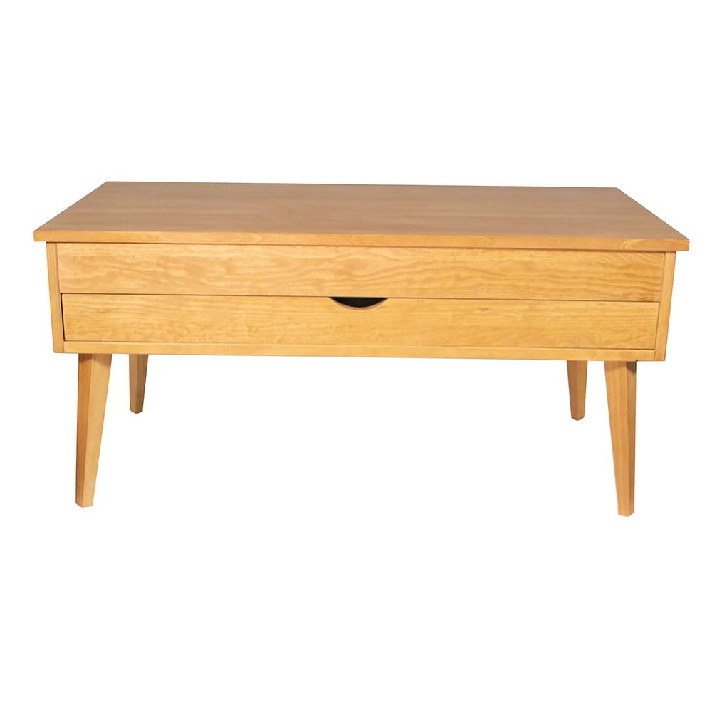 LoMasCasa - Mesa de Salon de Centro Colección Sonka Elevable con Cajón Deslizante de Madera Natural Maciza Disponible en Color Madera de Cerezo con Pata Conica - 100x50x48 cm