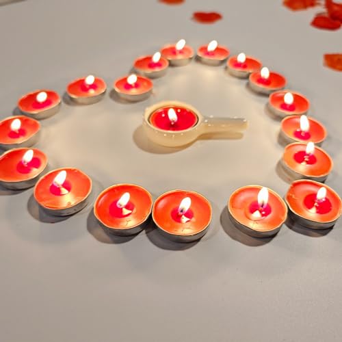 50 Stück Runden Kerzen Teelichter,Runde Romantische Teelichter Rauchfreie Teelicht Liebe Kerzen für Geburtstag,Vorschlag,Party,Valentinstag(Rot)