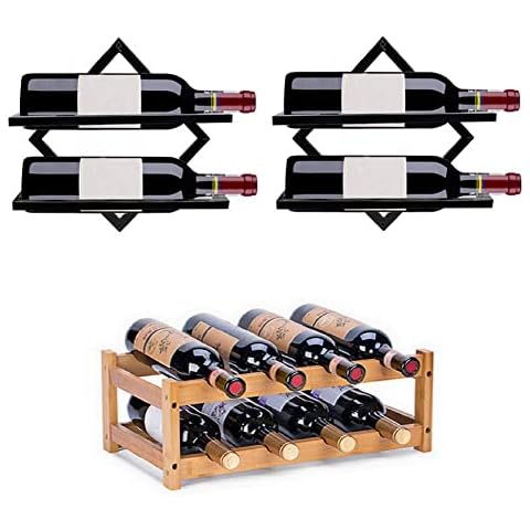 FOSTERSOURCE 2Pcs Metal Wall Mounted Wine Holder and 1 Set Countertop Wine Organizer for Liquor Bottles Red Wine Bottle Display Hanger with Screws for Home Kitchen Bar Wall Décor Cover