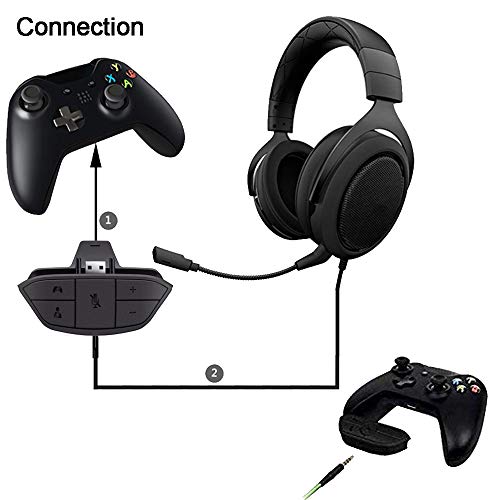 Stereo Headset Adapter, Audio Mic Headphone Converter for Xbox One Controller (Black)