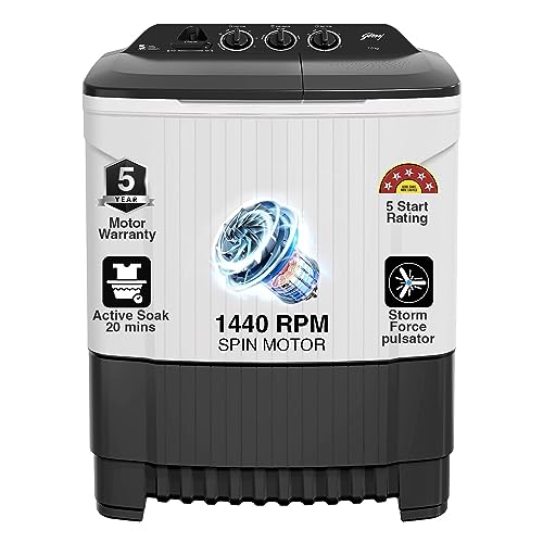Godrej 7 Kg 5 Star, 460 W PowerMax Wash For Heavy Laundry Wash Semi-Automatic Top Load Washing Machine (WS EDGE CLS 70 5.0 PN2 GPGR, Graphite Grey)