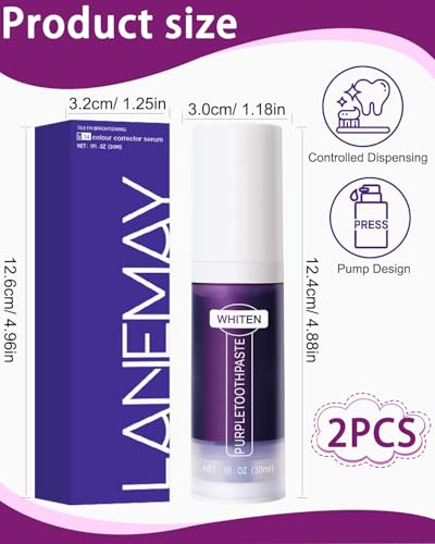 CHBCD 2PCS Original- Purple Teeth Whitening Toothpaste, Whitening Zahnpasta, Zahnfleckenentfernung, Lila Zahnpasta für Zahnaufhellung,Eine Schonende Pflege Des Zahnfleisches