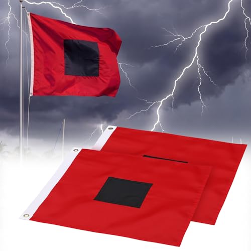 Remagr 2PCS Hurricane Warning Flags Durable Outdoor Safety Signal for Marine Coastal Weather Alert Emergency Use (18x18 Inch)