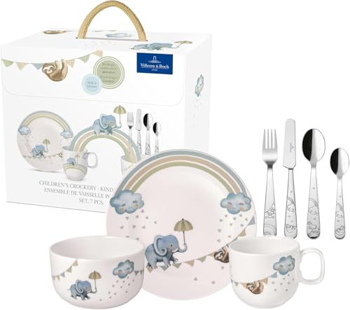 Villeroy & Boch – Boho Kids'Walk like an elephant' Kindergeschirr-Set 7 teilig, Spülmaschinenfest, Mikrowellensicher, Geschirr Besteck Set Kinder,...