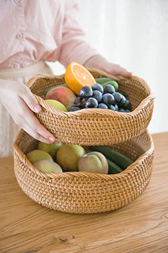 Hitomen Handmade Rattan Bread Baskets Round Wicker Fruit Serving Storage Bowls thumb #2