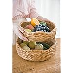 HITOMEN Handmade Rattan Bread Baskets Round Wicker Fruit Serving Storage Bowls, Natural Woven Decorative Kitchen Counter Organizing (Honey Brown) M-10.2'' - Image 3