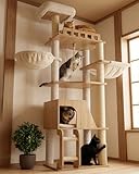 Heyblyキャットタワー 木製 据え置き型 猫タワー 冬夏兼用 2種類ハンモック 展望台 取り外し可能 お手入れ簡単 天然麻紐 爪研ぎ棒 グルーミングブラシ プレミアム 多段猫爬架 高さ177cm HCT122BT