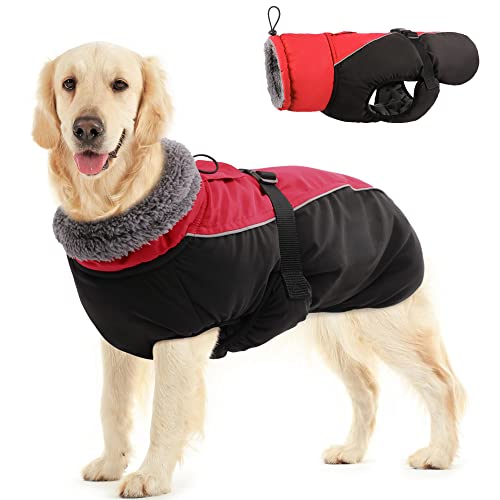 Idomik Dog Coat Warm Dog Winter Coat, Waterproof Dog Jacket For Large Dogs, Reflective Fleece Dog Cold Weather Coat With High Collar, Dog Snow Jacket Snowsuit Vest For Small Medium Large Dogs,L #TOP26