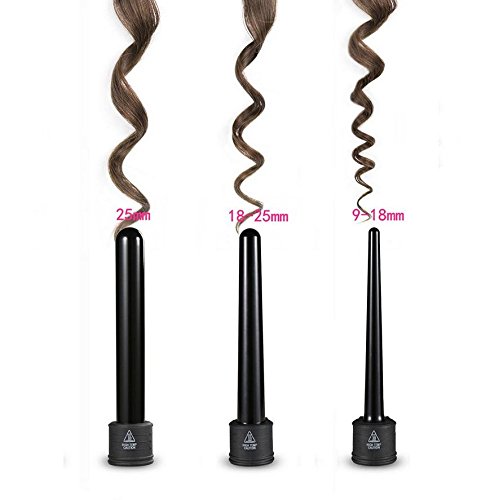 Curling Iron Set,Zealite 3 in 1 Hair Curling Wand Set Interchangeable Ceramic Barrels with Free Heat Resistant Glove (Black) - Thumbnail 3