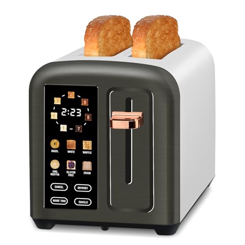 Image of SEEDEEM Toaster 2 Slice, Real Touch Screen with LCD Display, Single-Slice Function, Stainless Steel Toaster, 50% Faster Heating, 1.5" Wide Slots, Removable Crumb Tray, 1350W, Dark Metallic