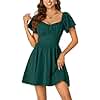 Rooscier Women's Tie Back Square Neck Wrap Ruffle Short Sleeve Flare Mini Dress Dark Green Medium