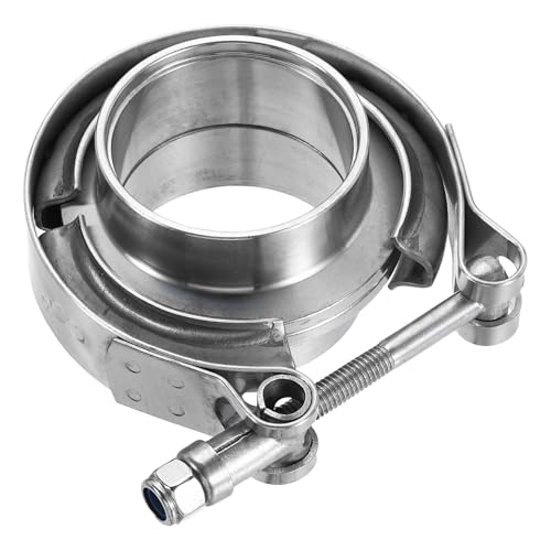 QUARKZMAN V Band Clamp Avec Flange 1.75 Pouce 304 Acier Inoxydable Male Female V-Band Exhaust Clamp Flange Kit Pour Auto Downpipe Exhaust System, Silver