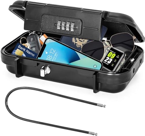 BQKOZFIN セキュリティ キーボックス ワイヤー式 南京錠 4桁ダイヤル 防塵 防水 盗難防止 持ち運び 小型 大容量 自宅 オフィス ビーチ 旅行用 24 x 14 x 5.8 cm ブラック - BQKOZFIN - 商品画像