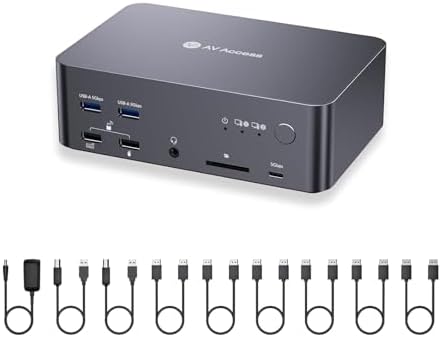 (Desktop only) AV Access KVM Switch 3 Monitors 2 Computers 8K@60Hz, with 6 DP Cables, DisplayPort 2.0, 1G Ethernet, USB 3.0, Docking Station Triple Monitor, 4K@165/144Hz, 2K@144Hz