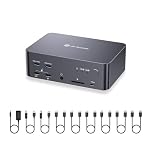 (Desktop only) AV Access KVM Switch 3 Monitors 2 Computers 8K@60Hz, with 6 DP Cables, DisplayPort 2.0, 1G Ethernet, USB 3.0, Docking Station Triple Monitor, 4K@165/144Hz, 2K@144Hz